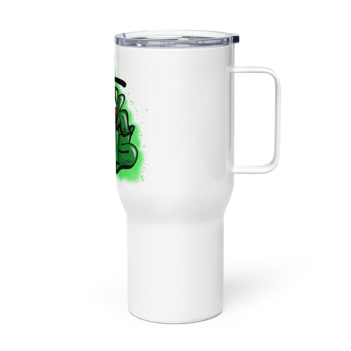 Travel mug with a handle and Cook Farms Graffiti