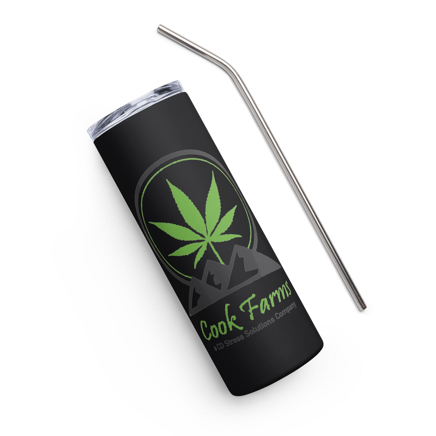 Stainless steel tumbler with Cook Farms logo