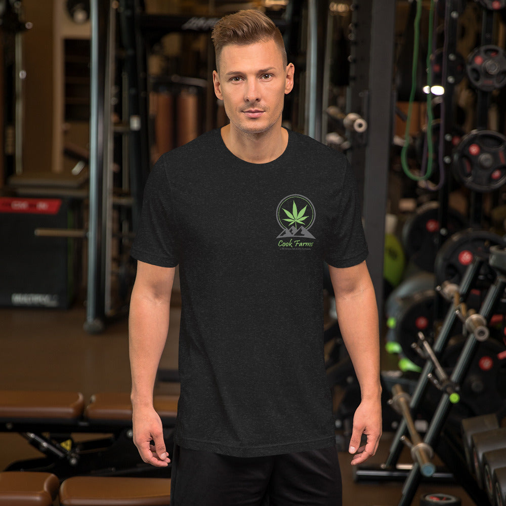 Cook farms with large Logo on Back with Small on Front T-shirt